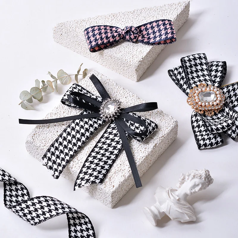 Ribest Factory Wholesale Woven Plaid Houndstooth Ribbon Custom 25mm For Gift Wrapping
