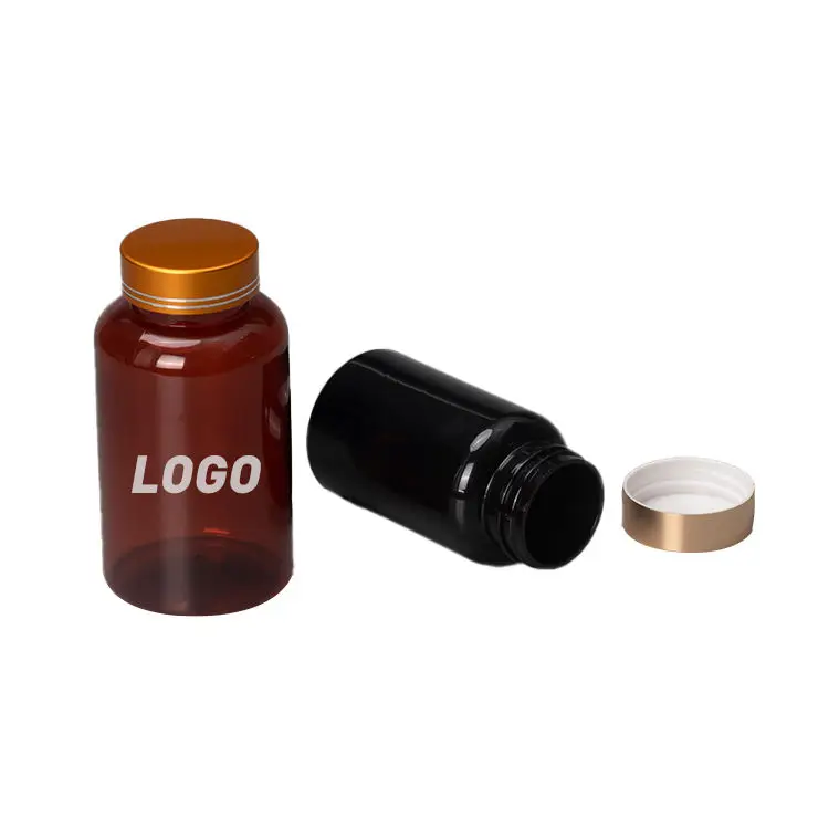 Empty Custom 100 150 200 250 300 400 ml pet plastic packaging vitamin white pill bottles medical amber capsule bottle