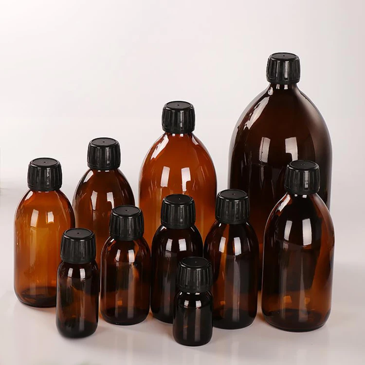 Wholesale 30ml 60ml 100ml 125ml 150ml 200ml 250ml 300ml 500ml 1000ml Amber glass bottle syrup bottle DIN28mm