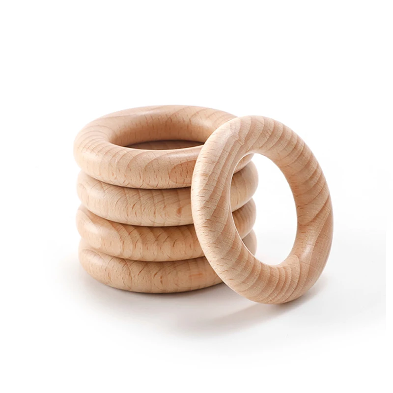 Customize Logo High Quality Beech Wood Circle Teething Ring Toy Diy Pacifier Clip Chain Necklace Morla Baby Teether