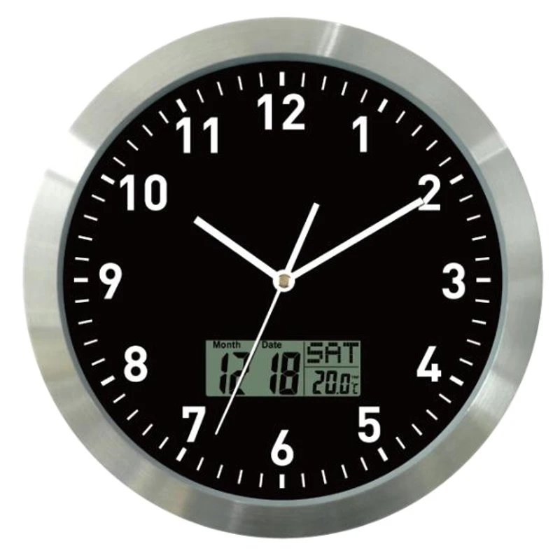 
12inch Led Wall Clock With Digital Readout for Month, Date, Day and Room Temperature  (1946219654)