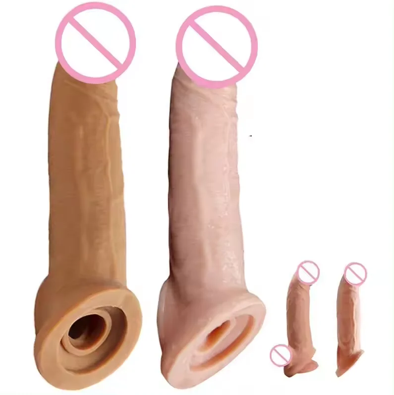 Realistic Penis Extension Cock Sleeve Reusable Silicone Penis Enlarger Delay Condoms For Men Dildo Enhancer Sex Toys