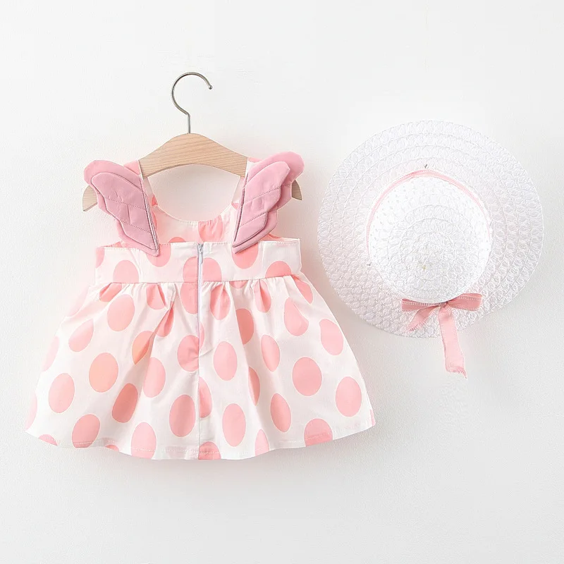 Baby Girls summer new cute princess dress children Korean cotton linen dress skirt summer dress with beanie hat