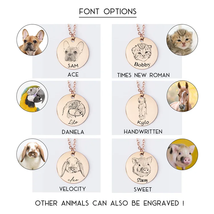 Wholesale Custom Personalized Pet Dog Tag Memorial Charm Jewelry Photo Engraved Portrait Stainless Steel Necklace For Women