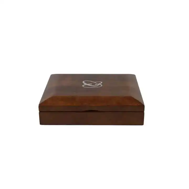 Handmade High Quality Custom Walnut Solid Wood Box Single Coin Display with Stamping Embossing and Varnishing Features