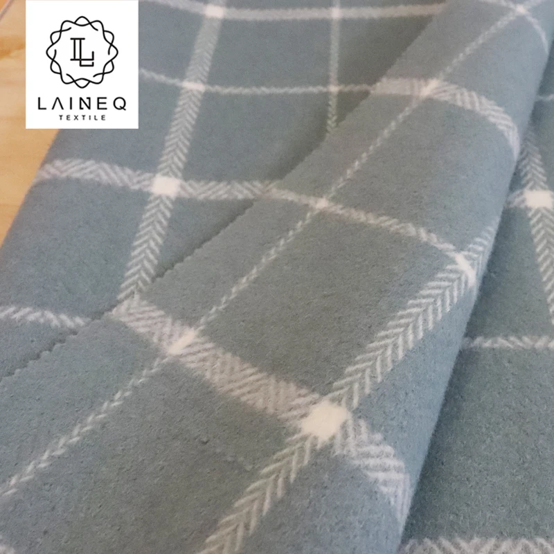 2023 Elegant Simplicity woolen double faced camel brown blue Grid Check fabric women overcoat for winter big check