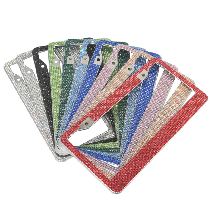 US Standard Stainless Steel Bling Crystal Rhinestone Diamond Auto Vehicle Car License Plate Frame Holder Decor Accessories