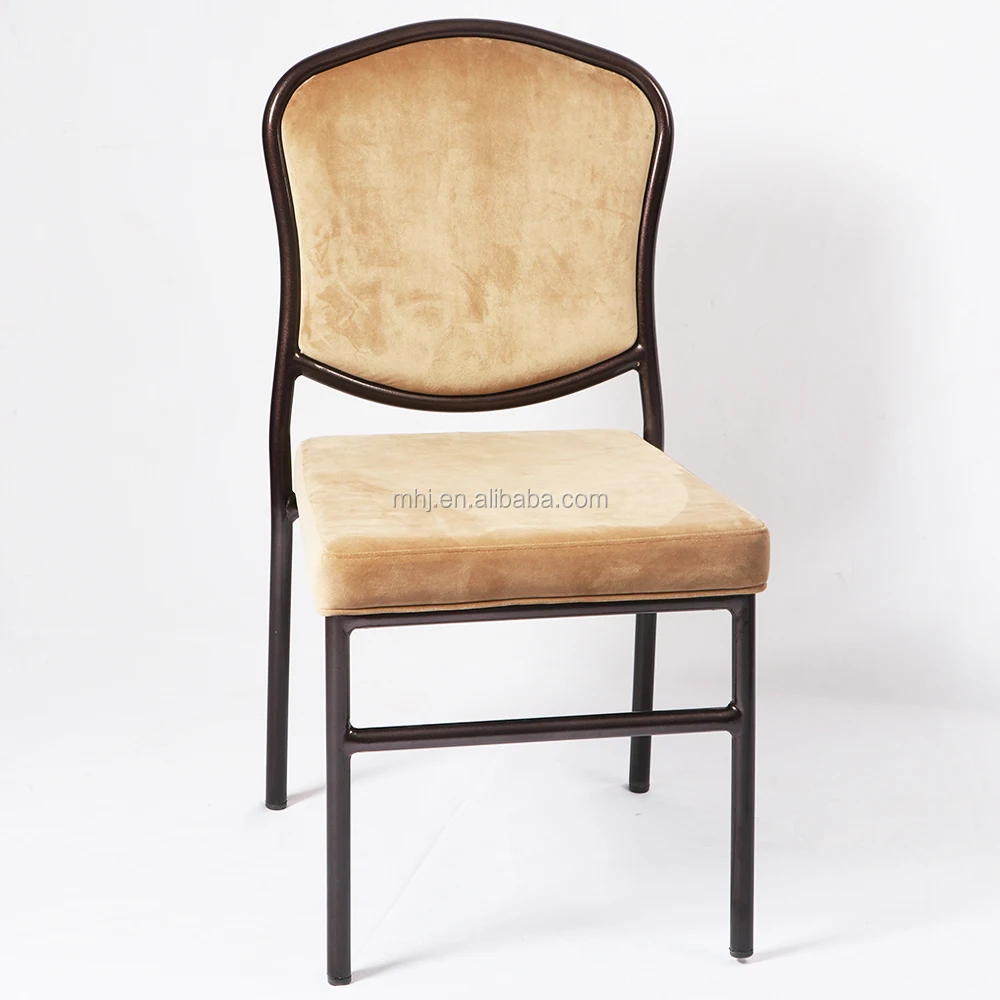 Golden velvet upholstered modern luxury aluminum gold restaurant hotel banquet chairs  with back flower design
