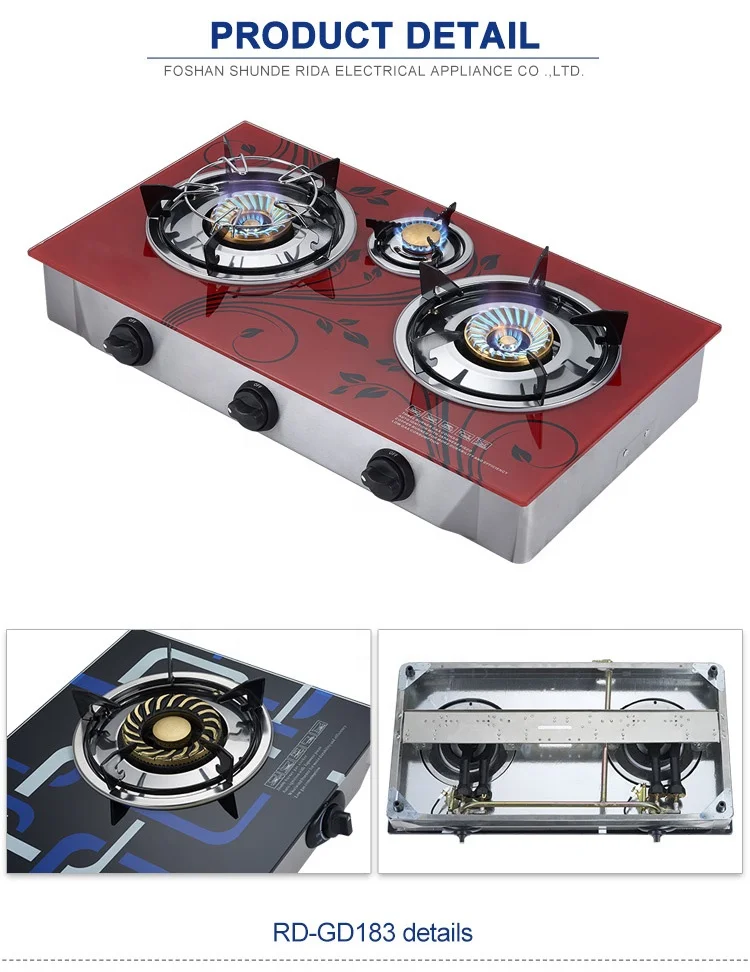 
7mm tempered glass enamel black grills cast iron chinese low price 2 burner glass gas cooker stove 