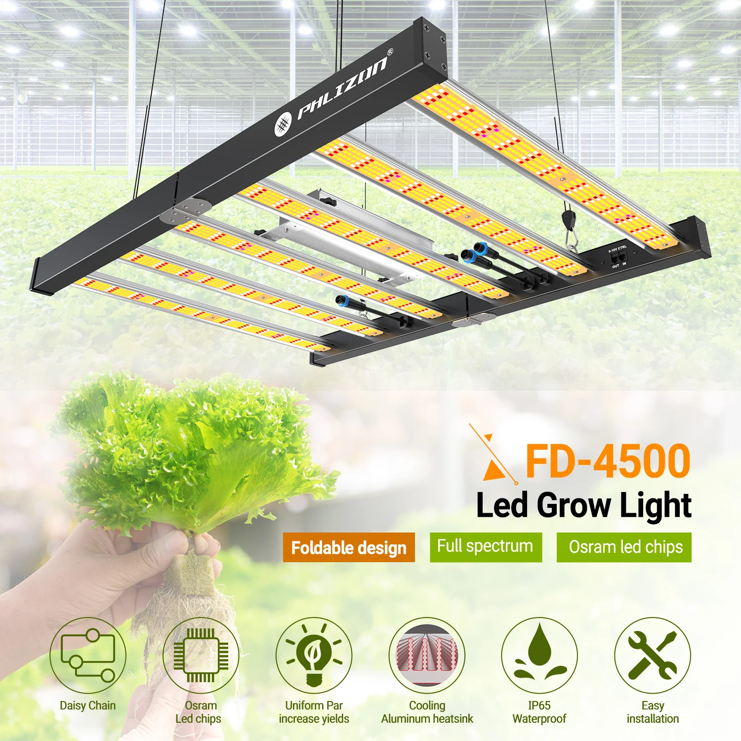 Foldable LED Grow Light 450W Full Spectrum Plant Grow Lamp 6 Bars For Indoor Grower
