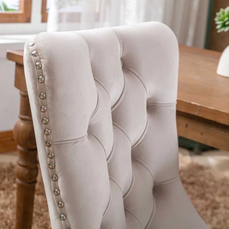 Partner Best Seller American Style Vintage Tufted Wooden Velvet Upholstered Ring Back Button Dining Chair