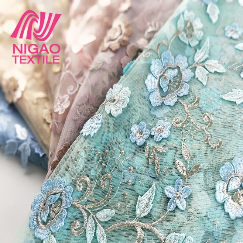 Новый дизайн, 3d цветочное кружево, тюль, вышитая ткань для платья