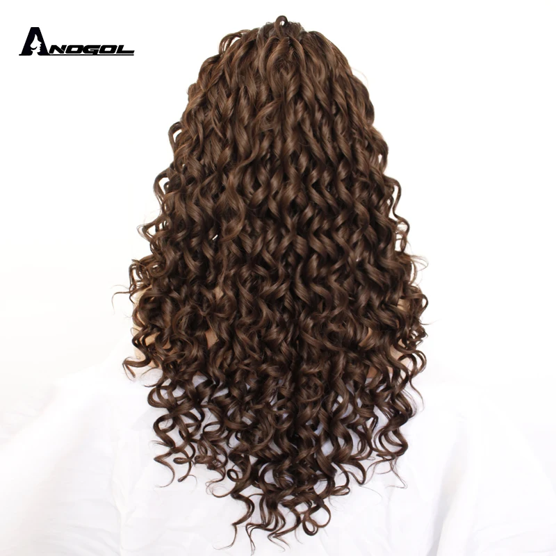 Anogol Synthetic Long Brown Afro Kinky Curly Wigs 13*2.5 Lace Front Wig 180% Density High Temperature Fiber Wigs for Women