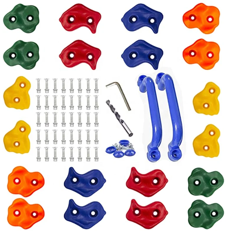 
20pcs Colourful Pig Nose Shape Children Rock Climbing Holds Indoor Outdoor Kids Playground Building with Two Blue Handles 