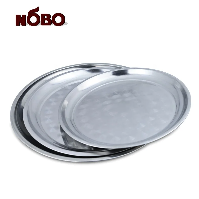 Thai 40/50/55 cm dinnerware tray set stainless steel round plate with scales pattern