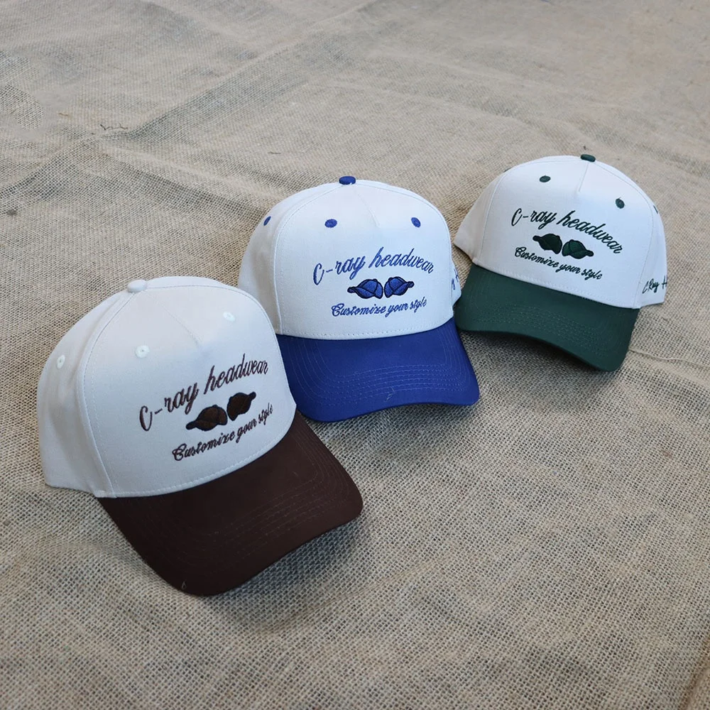 High quality 5 panel caps custom framed with embroidered logo structure selling two-color shade baseball caps for men custom hat
