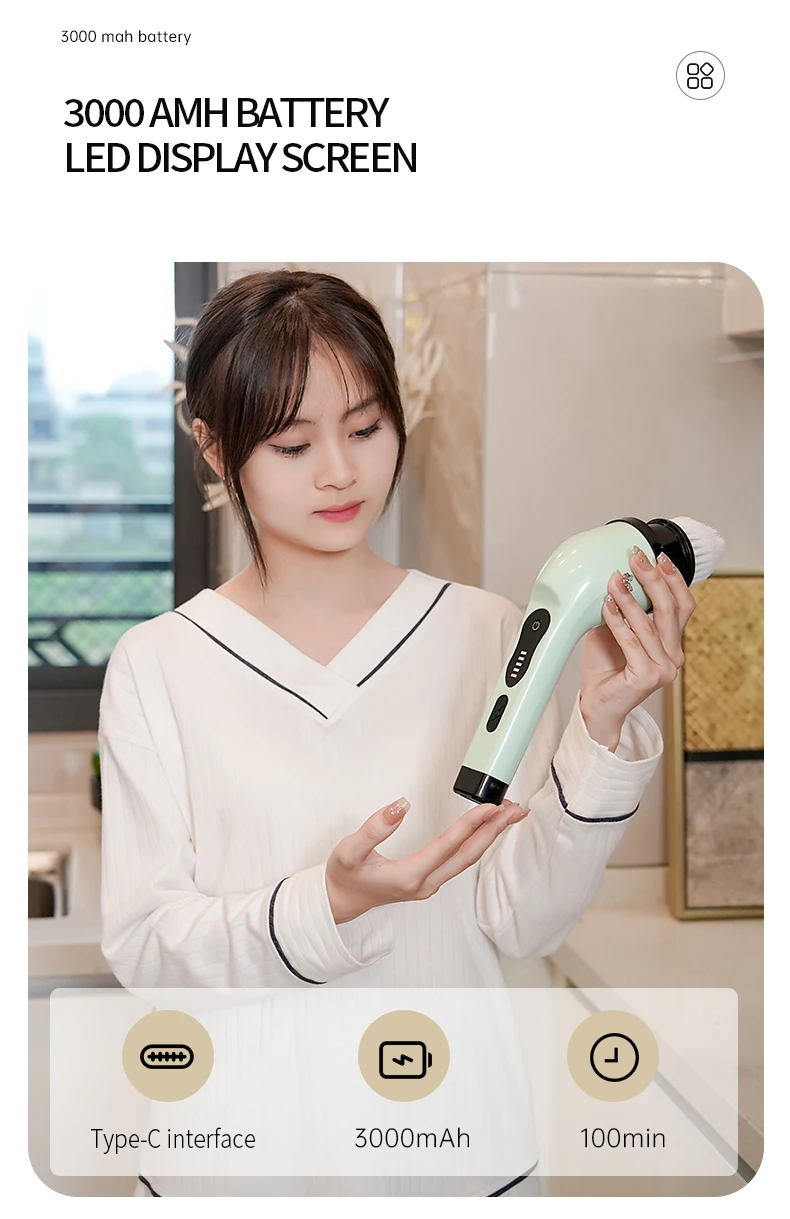 Electric Spin Scrubber Shower Cleaning Brush 2 speed 2000mah Power Scrubber Kitchen bathroom glass floor Cordless Cleaning Brush