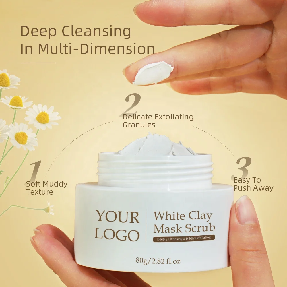 Private Label Reduce Blackheads Exfoliating Face Deep Pore Cleansing Kaolin Mud Facial White Clay Mask