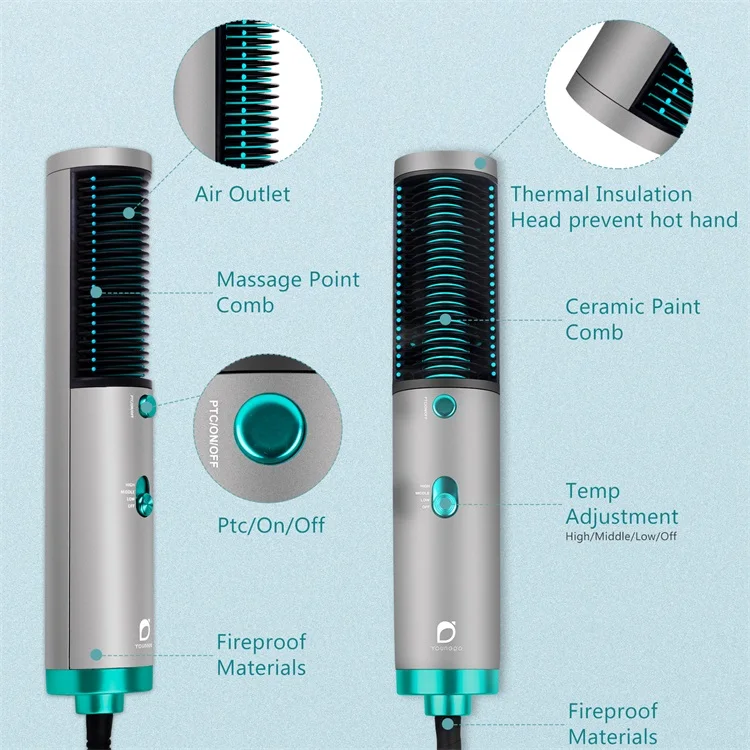 
YOUNGDO 2021 best selling air hot comb electric rotary hot air brush styler and dryer hot air styling brush 