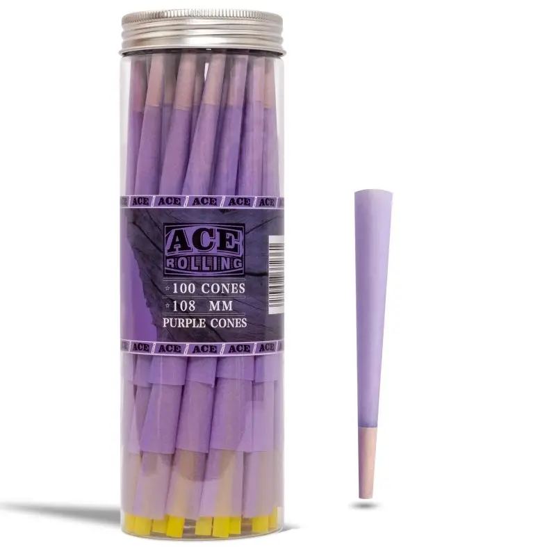 Factory Price Slow Burning 200 Pack Rolling Paper For Smoking 100% Organic Arabic Gum Purple 14G Hemp Pre Rolled Cone