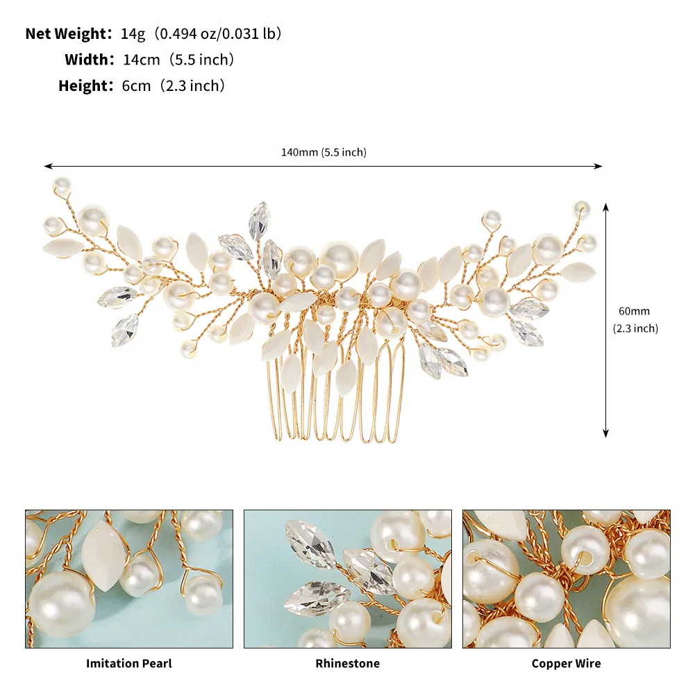 Ancient Style Beautiful Hair Comb Wedding Prom Party Headdress Hair Accessories Handmade Rhinestone Pearl Hair Comb