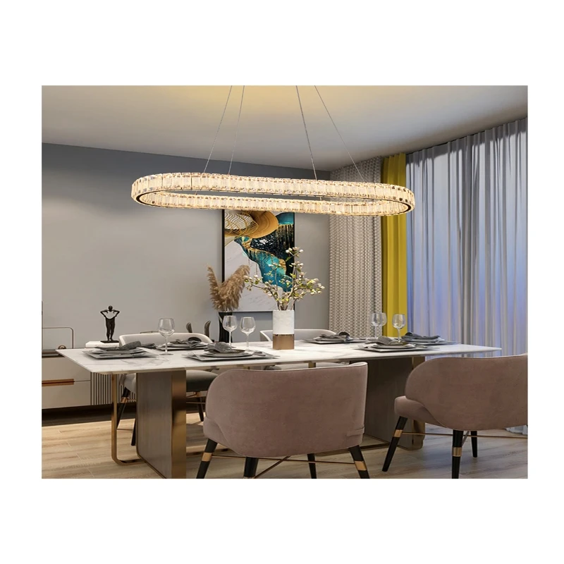 Wholesale 2 Round Ring Modern Crystal With Metal Frame Popular Hanging Lights Chandelier For Home Decoration