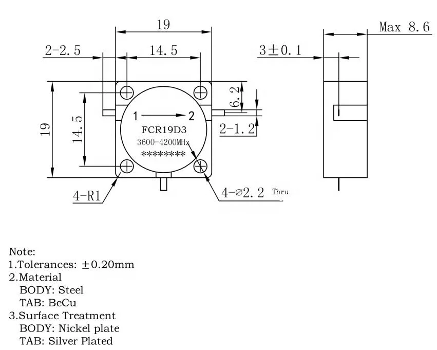WINNSKY RF Circulator 3600MHz-4200MHz Drop-in Broad Bandwidth CW/Right 100W FCR19D3 3600-4200MHz