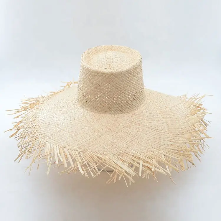 STS Wholesale Trendy Raffia Floppy Frayed Edged Plain Beach Straw Hat Body Sun Hat