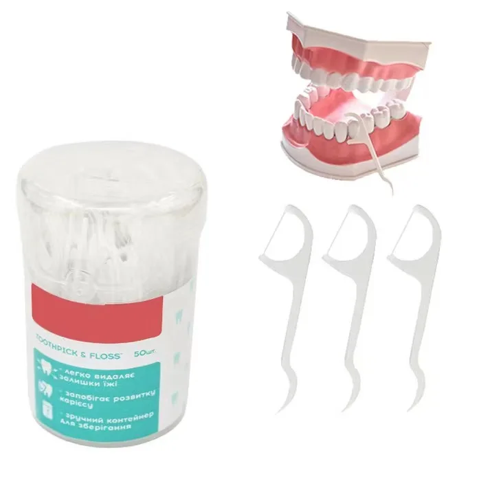 Food-grade Recoverable Plastic Cheap Bag Fresh Mint Flavor  Dental Floss Pick 50 Count Toothpicks for Teeth Cleaning