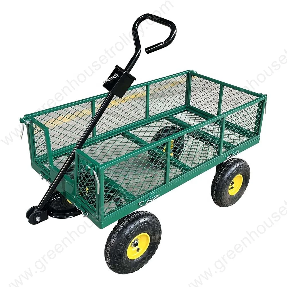 Utility Steel Garden Cart Wire mesh garden yard trolley Outdoor garden wagon 270kg capacity with removable sides