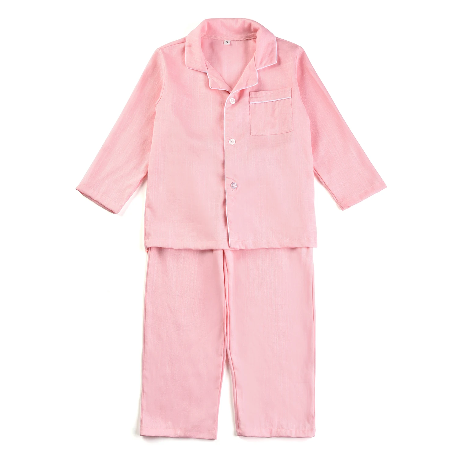 Wholesale Children Pyjamas Clothes Loungewear Set Girls Sleepwear Custom Logo Linen Cotton Kids Pajamas