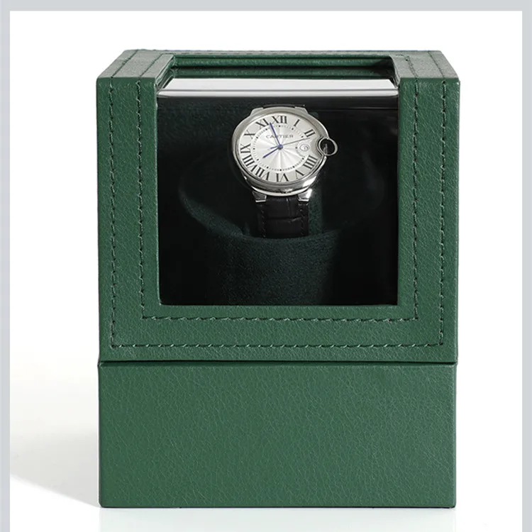 2022 New Design High Quality Automatic Exhibition Display Luxury Green Leather For Single Watch Winder Box