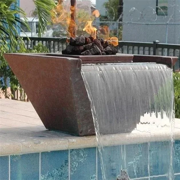 28' Decorative Water Fountain Gas Pool Fire Bowl Corten Steel Water Feature Firepit