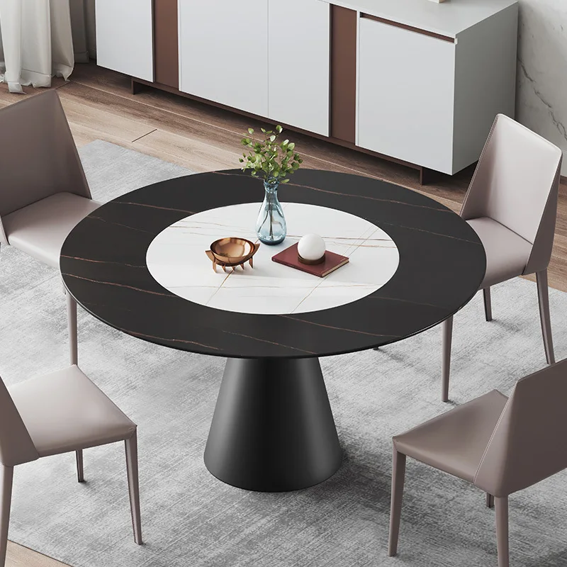 Italian small family round revolving rock plate dining table