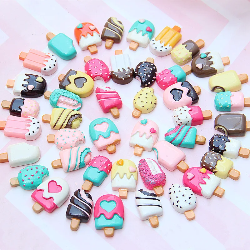
Free Shipping 100pcs Mixed Ice-cream Stick Lucky Bag Charms Resin Cabochons Kawaii Decorative Accessory Resin Embellishments 