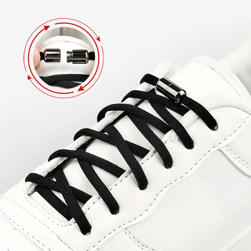 Fashion semi-round shoelace elastic shoelace metal capsule shoe buckle  Quick No Tie Shoelace Children Adult Shoes Lace