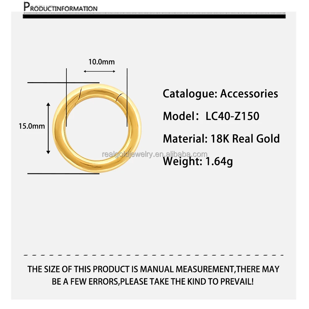 Personalized Fine Jewelry Pure 14k 18k Real Gold Solid Yellow Gold Round Shape Clasp for Necklace DIY Gold Accessory