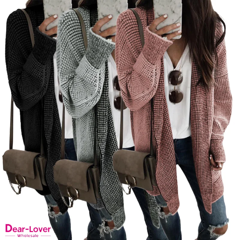 Dear-Lover Dropshipping Custom Western Knitted Chompas Plaid Open Front Long Kimono Cardigan Women
