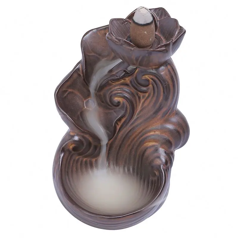 Backflow Waterfall Incense Burner with Tweezers Ceramic Windproof Glass Incense Cones Holder Spiritual GREAT DECORATIVE GIFT