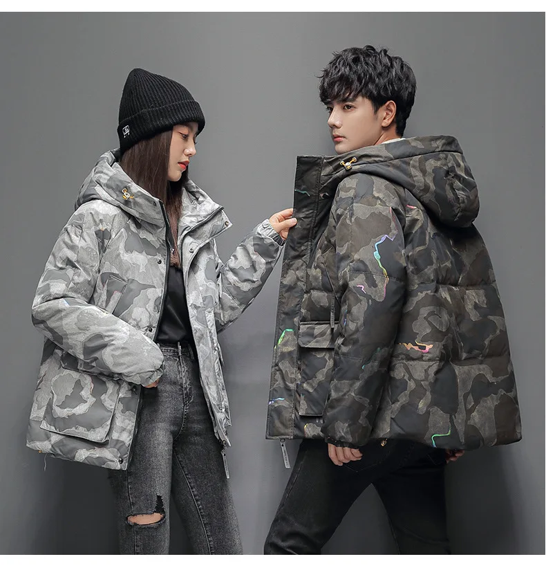 Winter Down jacket men and women fashion Down Coat with Adjustable Hood Warm Winter Jacket snow mountain gradient color