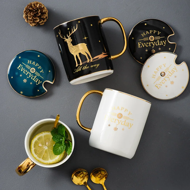 AL Wholesale New Style Girls Personalized Golden Eagle Painting Ceramic Mugs Ceramic Mug With Spoon