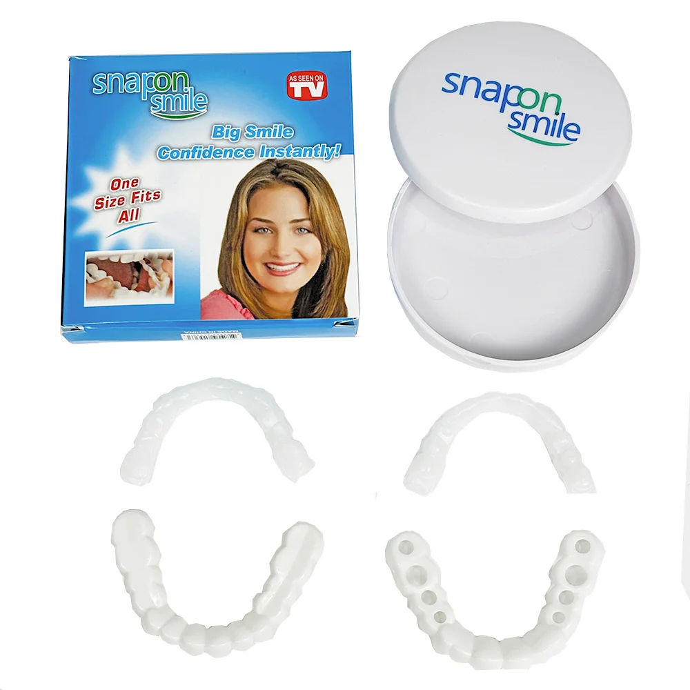 Wholesale 2Pcs Perfect Fit Teeth Whitening false Tooth Cover Snap On Silicone Smile Veneers Upper Cosmetic Denture Comfortable