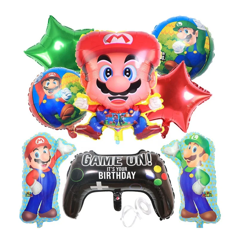 New Cartoon 9pcs Super Mario Balloon Set Red Green Star Foil Ballons with Gamepad Balloons  for Kids Birthday Decoration