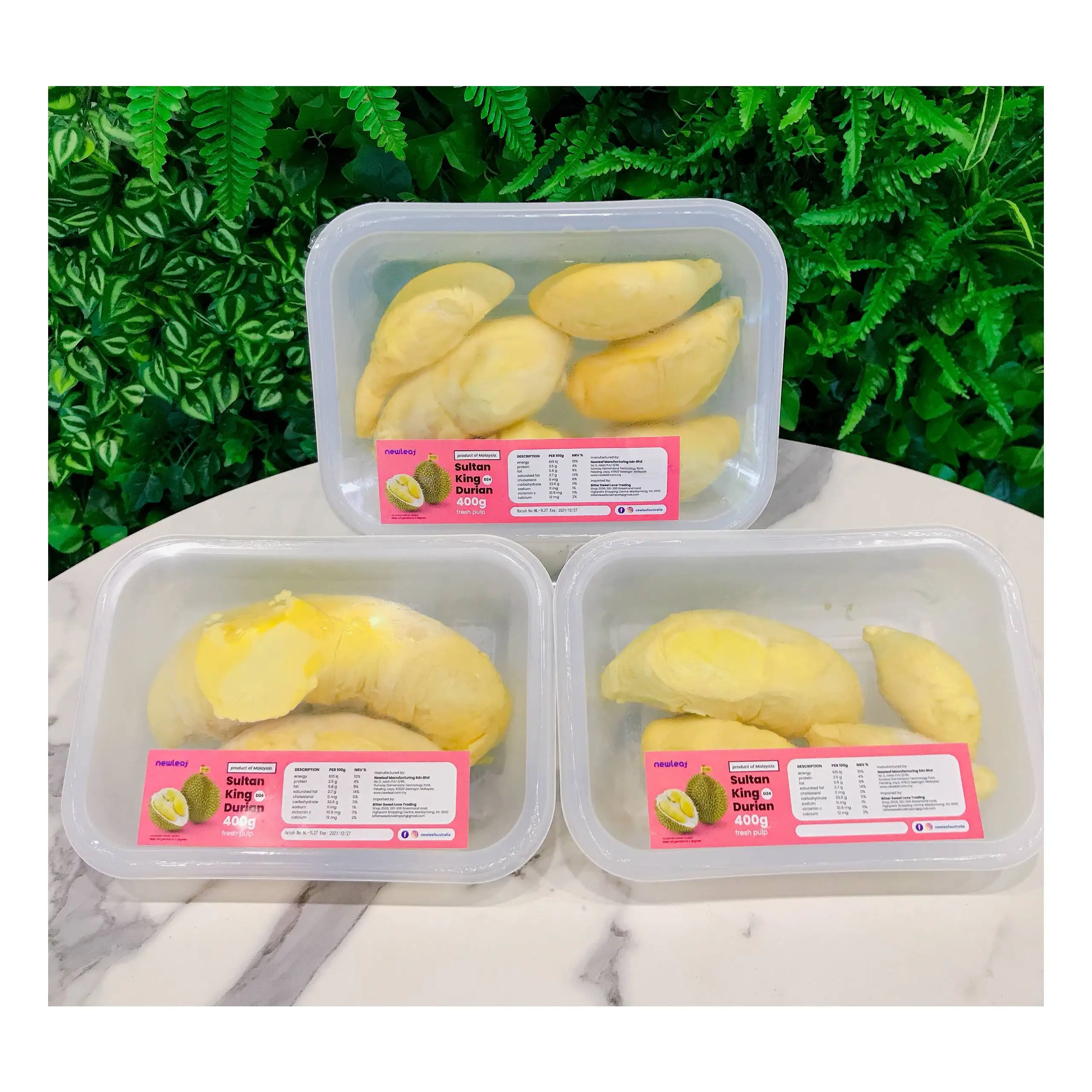 Daily Picked Malaysia Pahang Raub Top Selling Frozen D24 Sultan King Durian Seed Pulp 3D Skin Pack Top Seal Vacuum Packaging