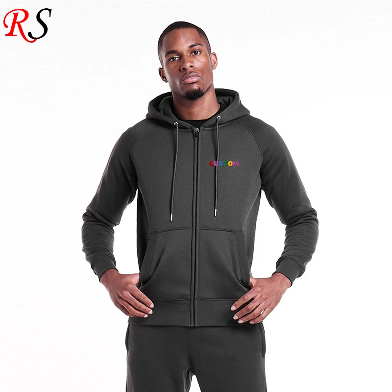 New Arrival Dark Heather Grey Fleece Hoodie With Zipper Custom Logo Zip Hooded Sweatshirt