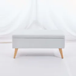 Hot Selling Nordic Modern Sitting Bench Storage Luxury Stools with Rubber Wood Legs Ottoman