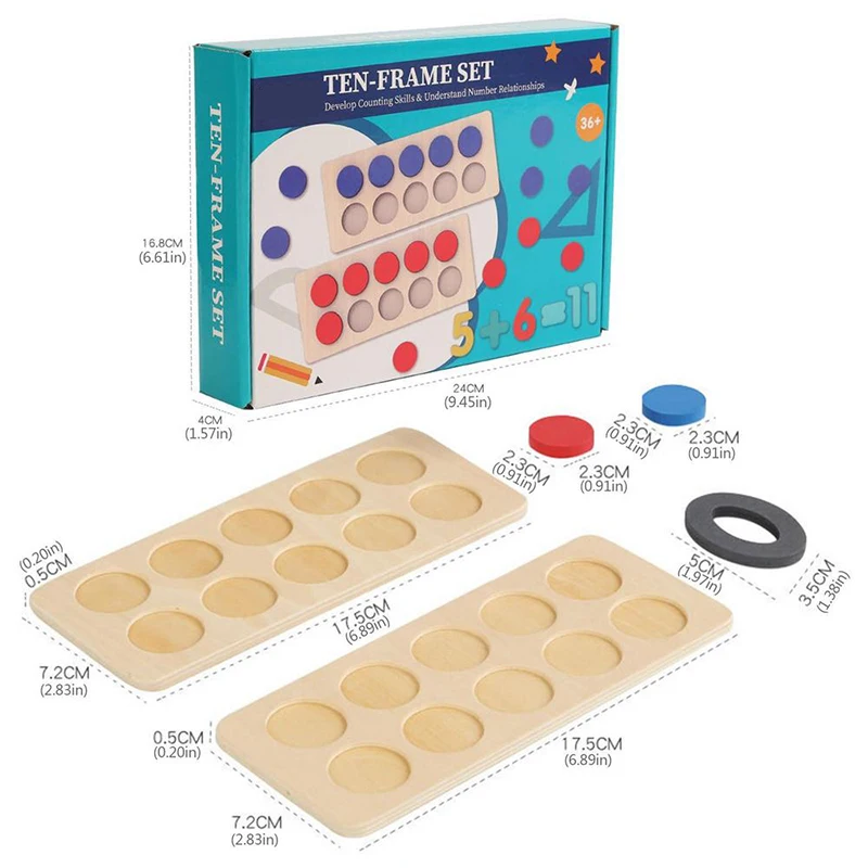 wooden addition and subtraction arithmetic ten frame set