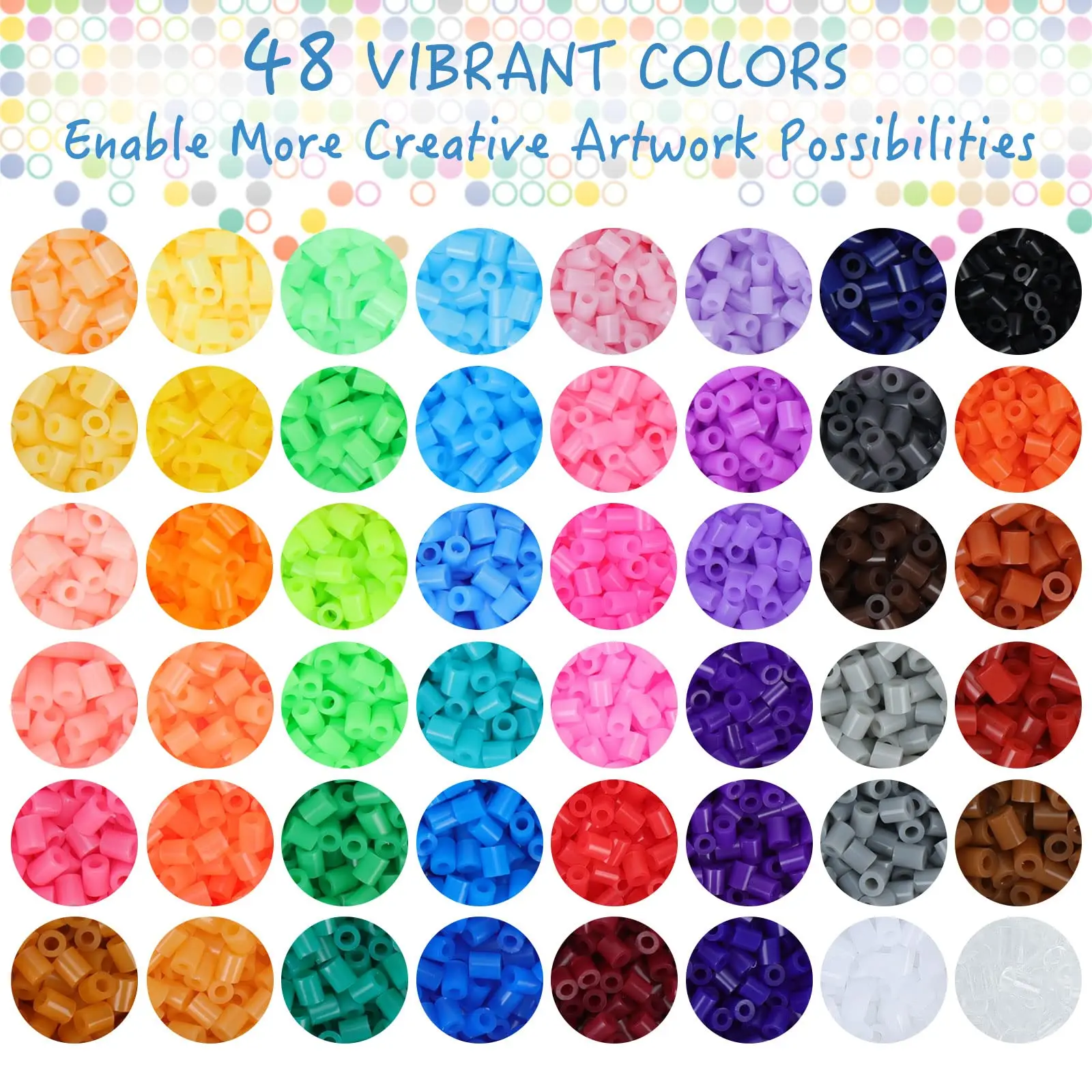 Fuse Beads Kit for Kids 48 Colors 5mm Iron-On Beads 6 Pegboard 5 Tweezers 20 Colorful Hooks for Crafts and DIY Projects