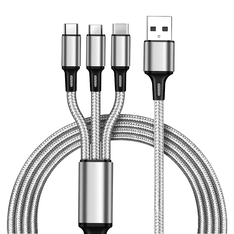 2022 Hot sell  1.2M 3 In 1 Micro USB Type C Charger Cable Multi Usb Port nylon braid Usb Charging Cable For Mobile Phone Cables