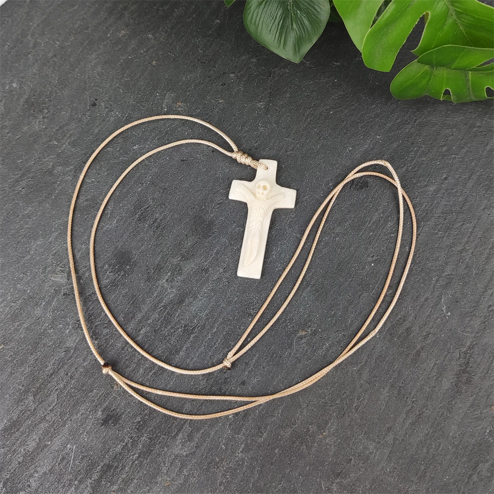 2024 New Arrivals Maya necklace yak bone carved feather charm necklaces cross with skeleton pendant Primitive tribes jewelry